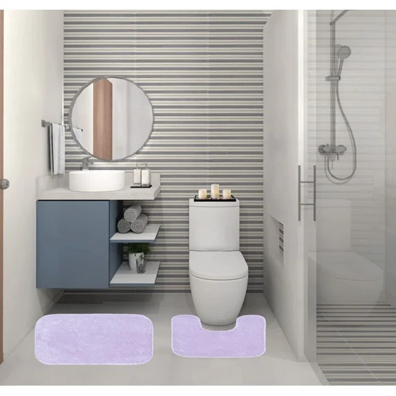 Gorgeous Home Linen 2-Piece Chenille Bathroom Rug Set, Non-Slip Contour & Shower Mats