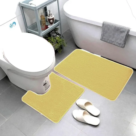 Gorgeous Home Linen 2-Piece Gold Solid Print Polyester Bath Mats with Non-Slip Backing