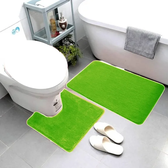 Gorgeous Home Linen 2-Piece Green Lime Solid Print Polyester Bath Mats with Non-Slip Backing