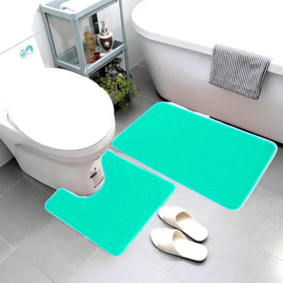 Gorgeous Home Linen 2-Piece Green Mint Solid Print Polyester Bath Mats with Non-Slip Backing