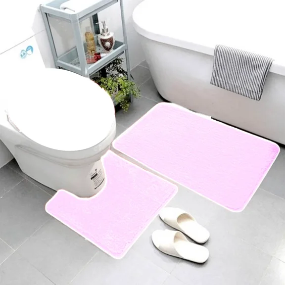 Gorgeous Home Linen 2-Piece Lilac Solid Print Polyester Bath Mats with Non-Slip Backing