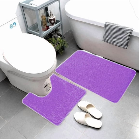 Gorgeous Home Linen 2-Piece Purple Solid Print Polyester Bath Mats with Non-Slip Backing