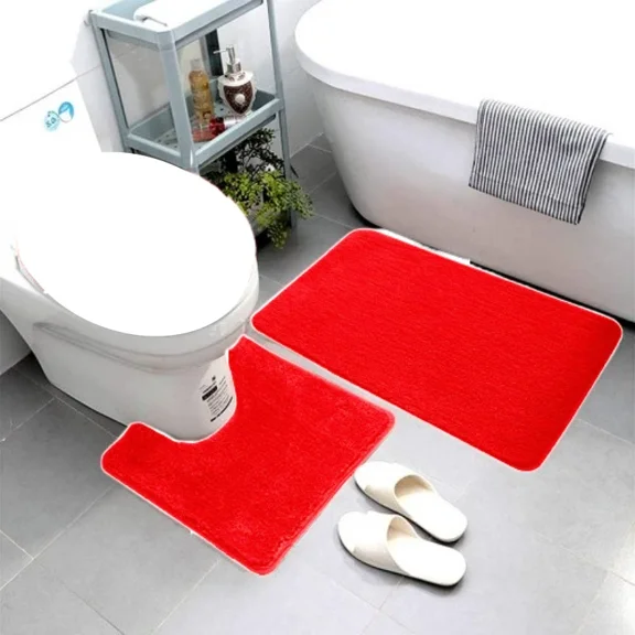 Gorgeous Home Linen 2-Piece Red Solid Print Polyester Bath Mats with Non-Slip Backing