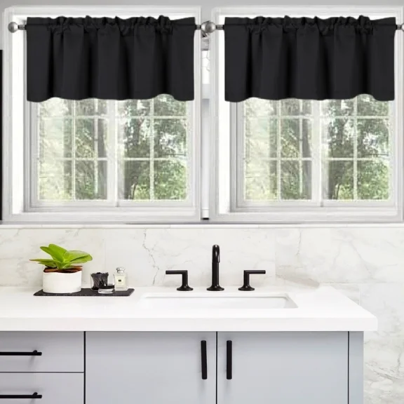 Gorgeous Home Linen 2-Piece Thermal Blackout Window Valance Set GHLTVLO– 54” x 18” for a Stylish & Cozy Bathroom