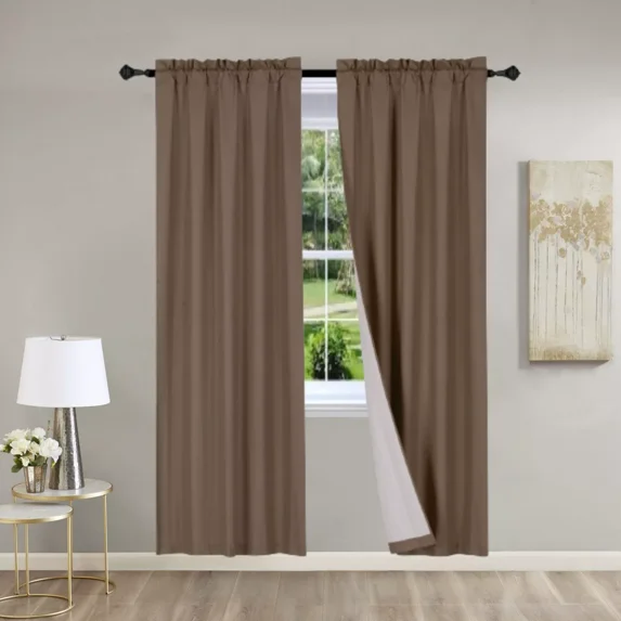 Gorgeous Home Linen 2PC Brown Coffee Solid Matte Color Window Lined Panel Curtain Rod Pocket 37" Width X 108" Length (each) Panel