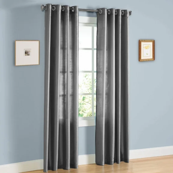 Gorgeous Home Linen 2PC Charcoal Gray Faux Silk Solid Color Window Semisheer Grommet Panel Curtain 55" Width X 95" Length (each) Panel