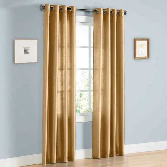 Gorgeous Home Linen 2PC Gold Solid Faux Silk Solid Color Window Semisheer Grommet Panel Curtain 55" Width X 95" Length (each) Panel