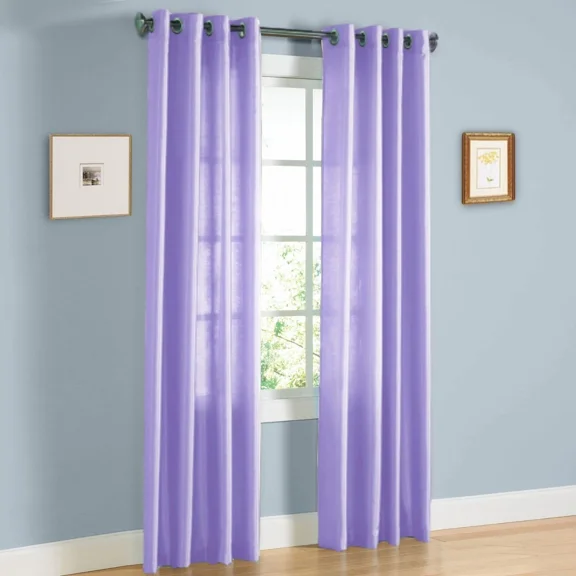 Gorgeous Home Linen 2PC Lilac Faux Silk Solid Color Window Semisheer Grommet Panel Curtain 55" Width X 84" Length (each) Panel