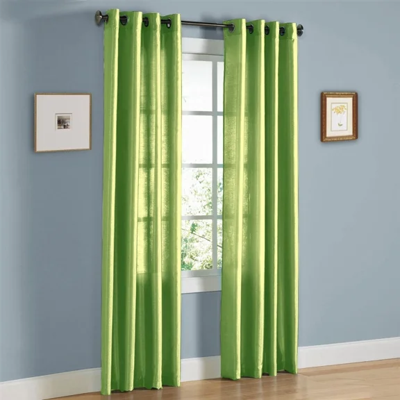 Gorgeous Home Linen 2PC Lime Green Solid Faux Silk Solid Color Window Semisheer Grommet Panel Curtain 55" Width X 63" Length (each) Panel