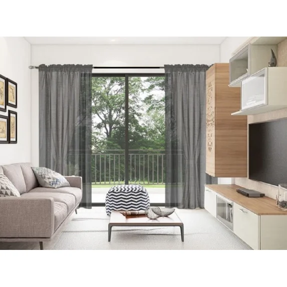 Gorgeous Home Linen 2pc MR2 Charcoal Gray Rod Pocket Window Curtain Semi-Sheer Light Filtering 54" wide X 95" Set of 3