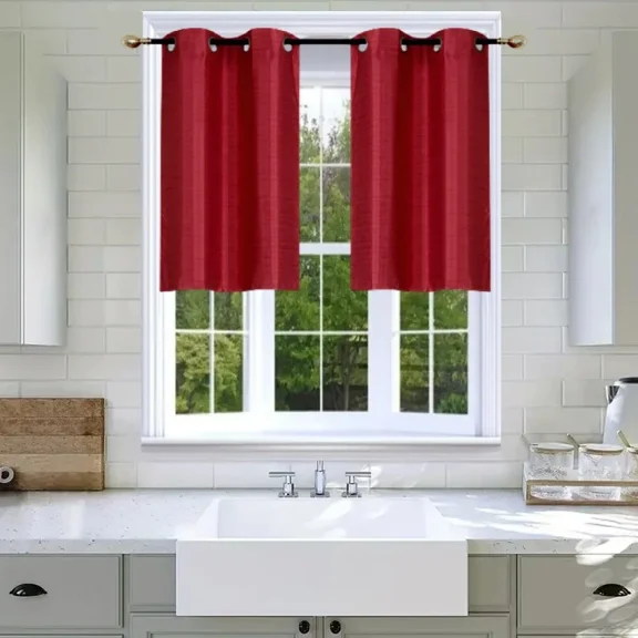 Gorgeous Home Linen 2pc Short Half Window Foam Lined Backing Grommet Panels Kitchen Tier 28"x 36"(each) Burgundy