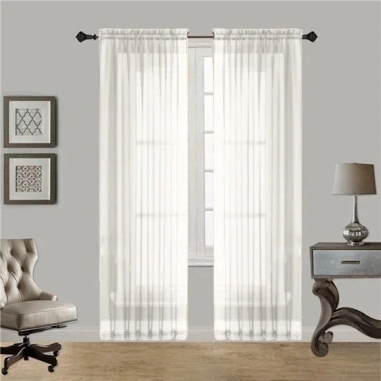 Gorgeous Home Linen 2pc White Solid Sheer Voile Window Curtain Set, Rod Pocket Panels 54"W x 84"L (Each)