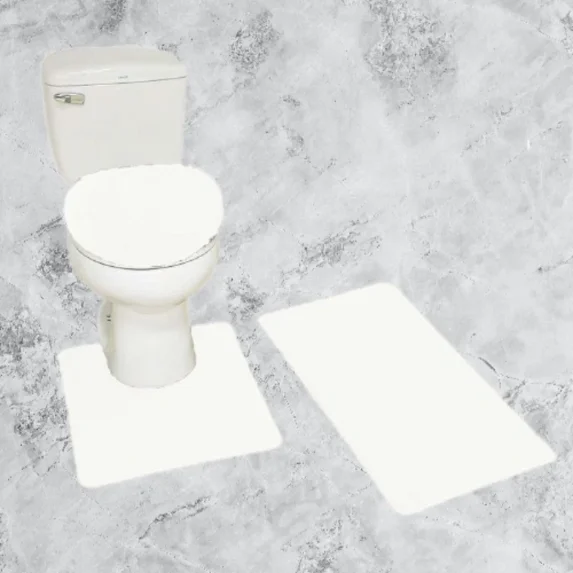 Gorgeous Home Linen 3pc Bathroom Soft Rug Set Large Rug , Contour Mat, and Toilet Lid Cover Rubber Backing Solid Color Off White #6