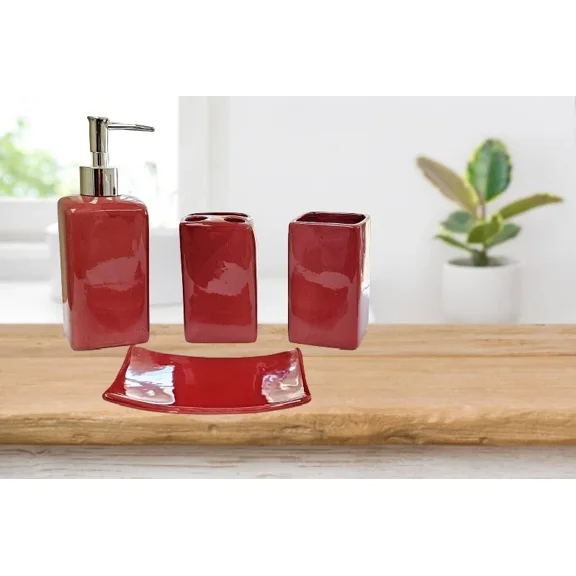 Gorgeous Home Linen 4-Piece Burgundy Ceramic Bathroom Accessories Set