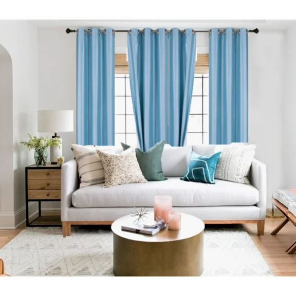 Gorgeous Home Linen Adam 100% Blackout Window Drapes 84 inch Bronze Grommet Top Curtain Panels for Living Room & Bedroom, 2-Pack (Light Blue)