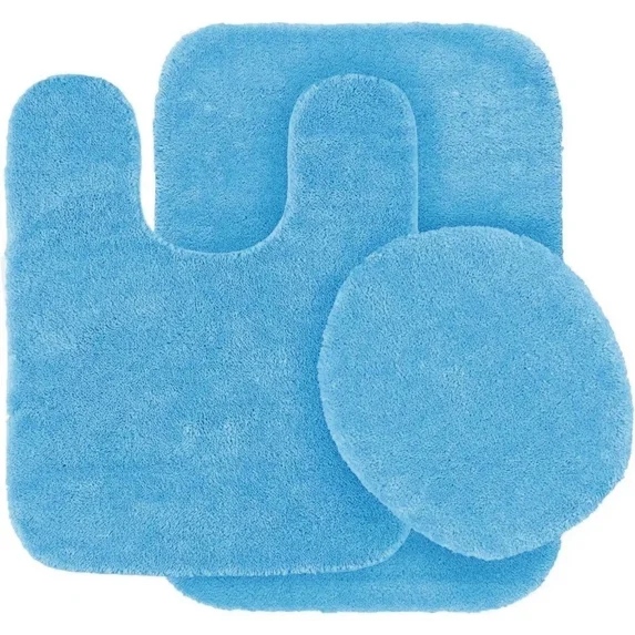 Gorgeous Home Linen Bathroom 6 Modern Solid Print 3-Count Baby Blue Polyester Bath Rugs, 18 x 28, Non-Slip Backing