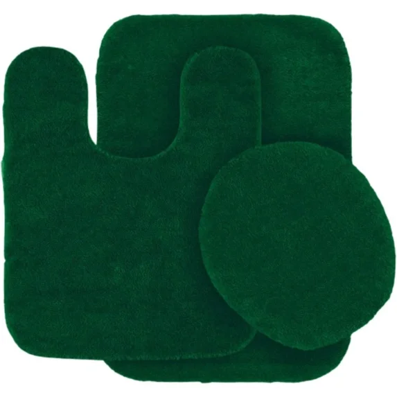 Gorgeous Home Linen Bathroom 6 Modern Solid Print 3-Count Dark Green Polyester Bath Rugs, 18 x 28, Non-Slip Backing