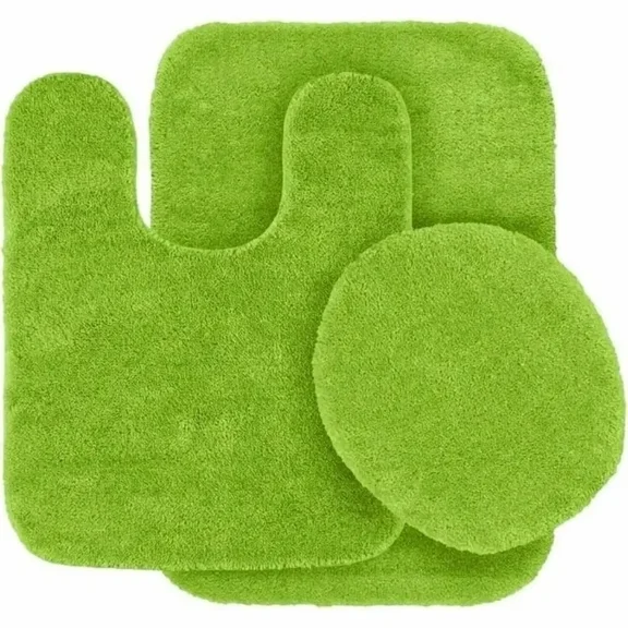Gorgeous Home Linen Bathroom 6 Modern Solid Print 3-Count Green Neon Polyester Bath Rugs, 18 x 28, Non-Slip Backing