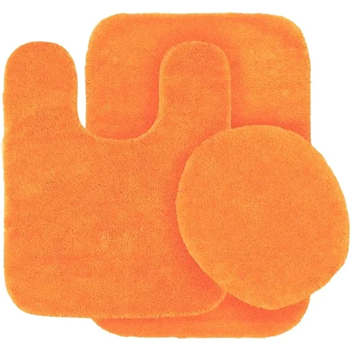 Gorgeous Home Linen Bathroom 6 Modern Solid Print 3-Count Orange Polyester Bath Rugs, 18 x 28, Non-Slip Backing