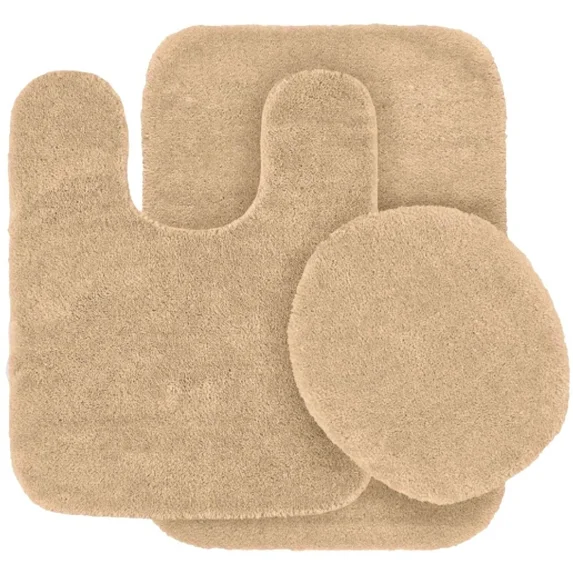 Gorgeous Home Linen Bathroom 6 Modern Solid Print 3-Count Taupe Polyester Bath Rugs, 18 x 28, Non-Slip Backing