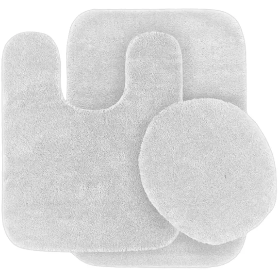 Gorgeous Home Linen Bathroom 6 Modern Solid Print 3-Count White Off Polyester Bath Rugs, 18 x 28, Non-Slip Backing