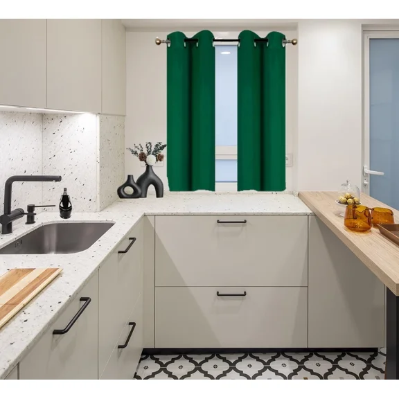 Gorgeous Home Linen Blackout Thermal Window Curtain Panels with Chrome Grommets, 2-Piece Set, 28"W x 54"L (K54) Dark Green