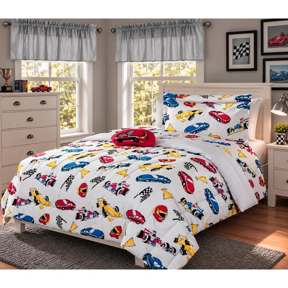 Gorgeous Home Linen Comforter Set Racing Red Car Twin 6- Pieces Reversible Bedding Bedroom Decor