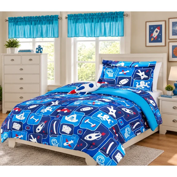 Gorgeous Home Linen Comforter Set Toys Robot Twin 6- Pieces Reversible Bedding Bedroom Decor