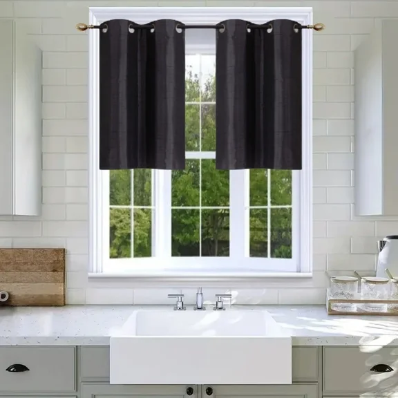 Gorgeous Home Linen 2pc Short Half Window Foam Lined Backing Grommet Panels Kitchen Tier 28"x 36"(each) Black