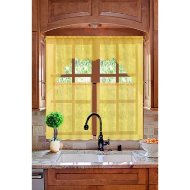 Sheer Organza Window Valance 2-Piece Set - 27x36 Inch Tier Curtains For Bedroom & Kitchen