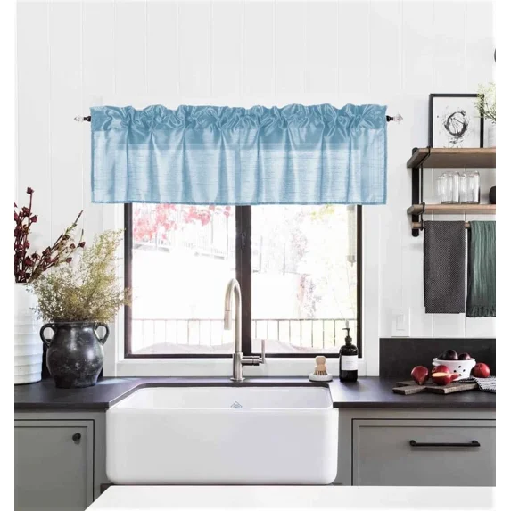 Gorgeous Home Linen Light Blue 1pc Semisheer Solid Faux Silk Rod Pocket Straight Window Valance 55"in Wide X 18"in Length