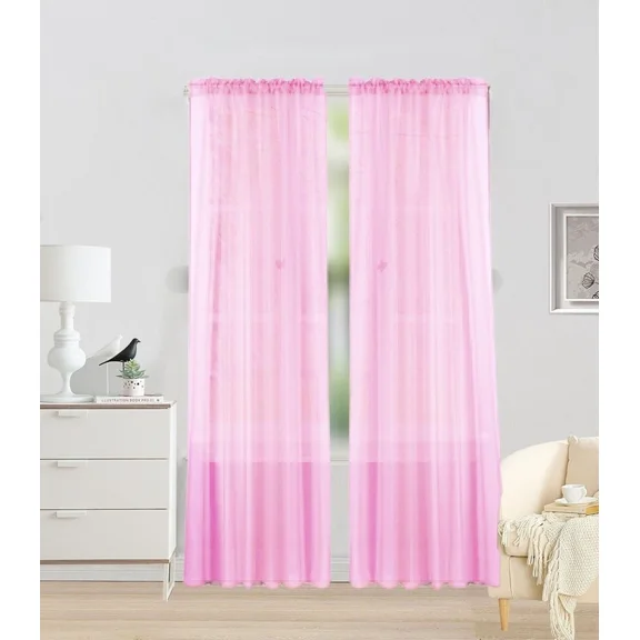 Gorgeous Home Linen Light Filtering Voile Curtain Panel, Solid Color, Rod Pocket 2-Piece Light Pink