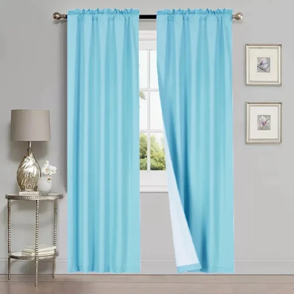 Gorgeous Home Linen Set of 2pc R64 Turquoise Blue Solid Color Lined window Curtain Panel Complete Privacy Rod Pocket 35" Width x 84" Length each