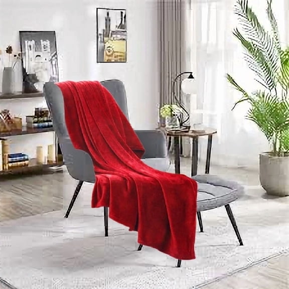 Gorgeous Home Linen Solid Fleece Throw Blanket, 50" x 60", Super Lightweight, Red