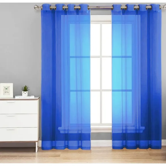 Gorgeous Home Linen Solid Sheer Grommet Top Curtain Panels, 55" x 84", 2-Pack Indigo Blue BR