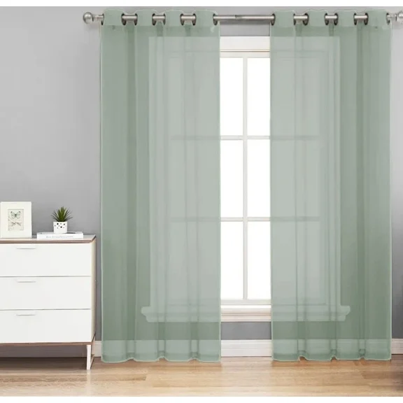 Gorgeous Home Linen Solid Sheer Grommet Top Curtain Panels, 55" x 84", 2-Pack Silver