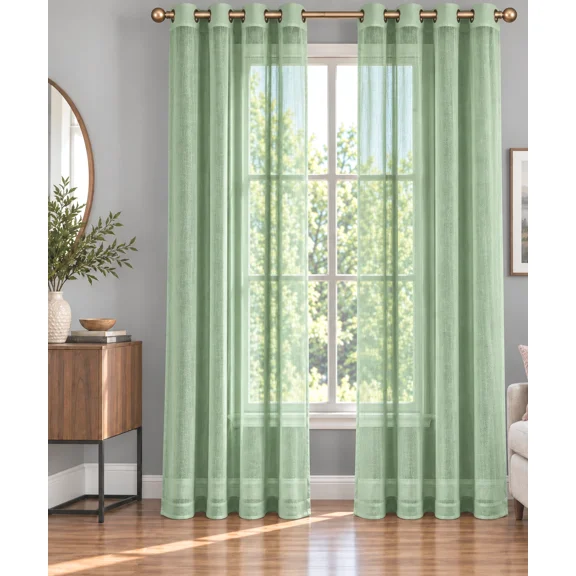 Gorgeous Home Linen Solid Sheer Voile Bronze Grommet Top Curtain Panels, 55" x 108" Extra Long, 2-Pack