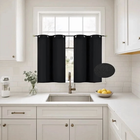 Gorgeous Home Linen Thermal Grommet Black Window Panels 28" Wide Curtain Unlined Blackout 36" Long 2pc