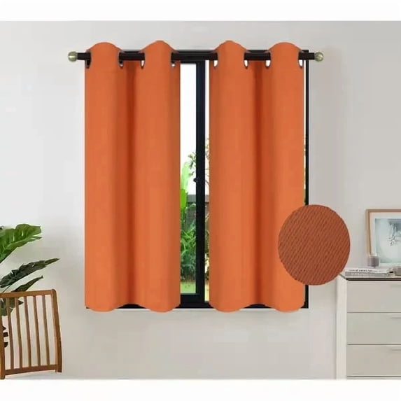 Gorgeous Home Linen Thermal Grommet Orange Short Window Panels 28" Wide Curtain Unlined Blackout 54" Long 2pc