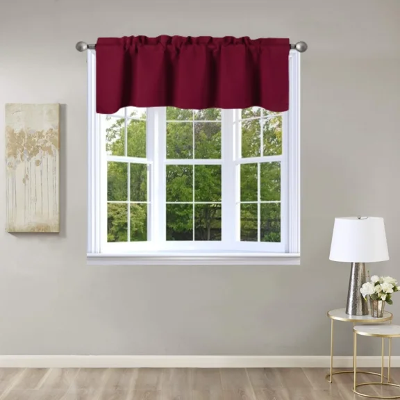 Gorgeous Home Linen Window Tier Short Valance Rod Pocket Sraight Thermal 54" Wide X 18" Length TVLO Burgundy