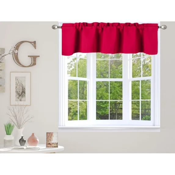 Gorgeous Home Linen 1-Piece Thermal Blackout Valance, 54x18 Rod Pocket Window Curtain, TVLO Burgundy Red