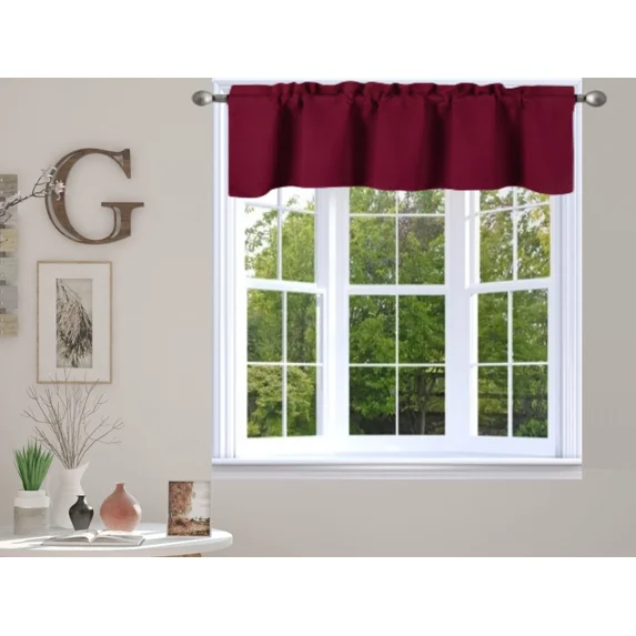 Gorgeous Home Linen Versatile Half Window Top Valance Tier Straight Curtain Light Blocking 54" wide X 18" long 1pc Reddish Burgundy