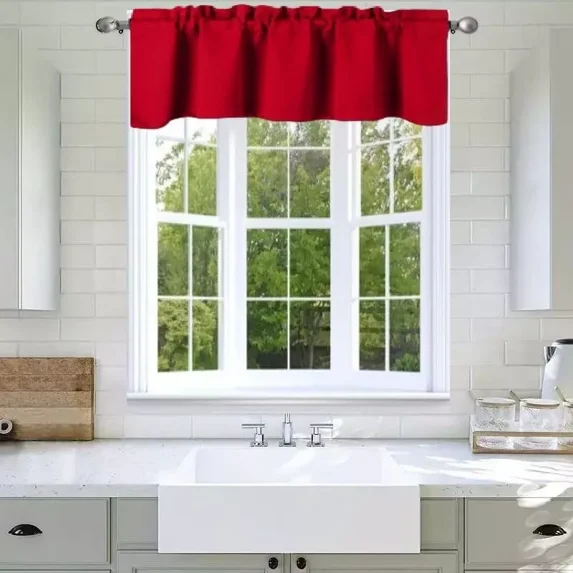 Gorgeous Home Linen Window Tier Short Valance Rod Pocket Sraight Thermal 54" Wide X 18" Length TVLO Red