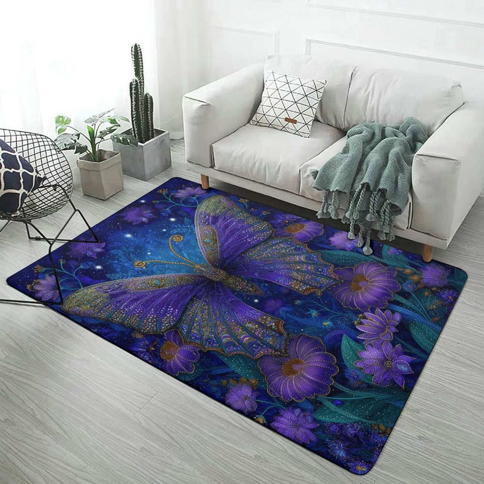 Jeweled Rug Gorgeous Jeweled Butterfly Night Flowers Rug Non-Slip Floor Carpet for ...