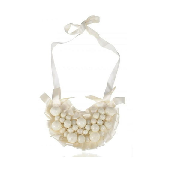 Gorgeous Large Festive Fancy Clustered Ivory Faux Pearl Ribbon Bib Necklace