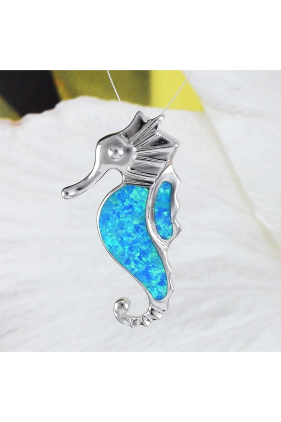 Gorgeous Large Blue Opal Seahorse Necklace: Hawaiian Jewelry