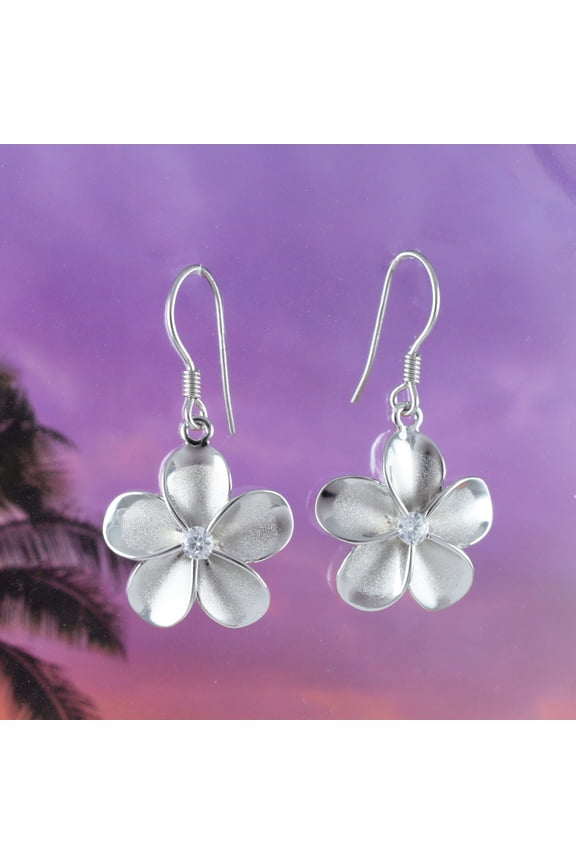 Gorgeous Large Hawaiian Plumeria Earring, Sterling Silver Plumeria Flower CZ Dangle Earring E4028 Birthday Wife Mom Valentine Gift Statement