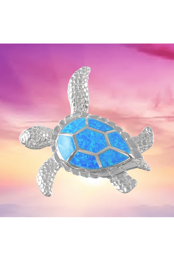 Gorgeous Large Hawaiian Sea Turtle Necklace, Sterling Silver Blue Opal Turtle Pendant, N6023 Birthday Mom Wife Valentine Gift, Statement PC