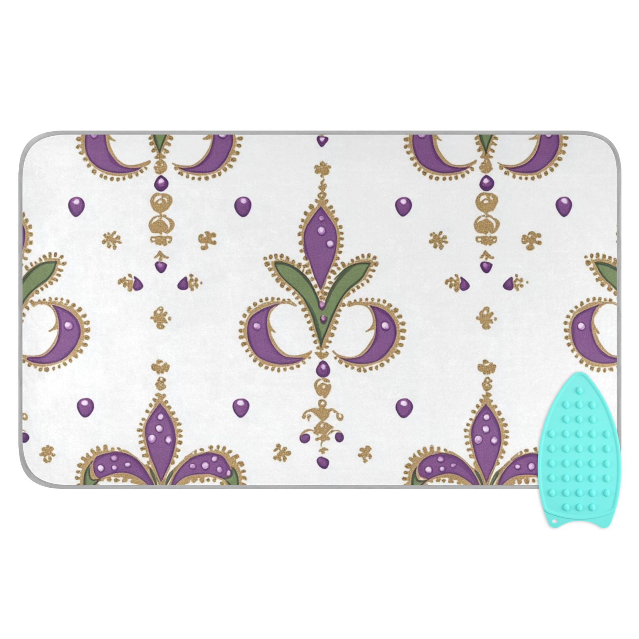 Gorgeous Mardi-gras Floral Patterns Ironing Mat Blanket Portable Travel Ironing Pad Heat Resistant Pad 47.2" x 27.6”