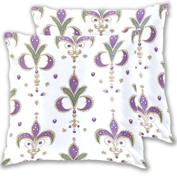 Gorgeous Mardi-gras Floral Patterns Throw Pillow Covers Pillowcases 16 x 16 Inch Home Decor 2 Packs for Bedroom Sofa
